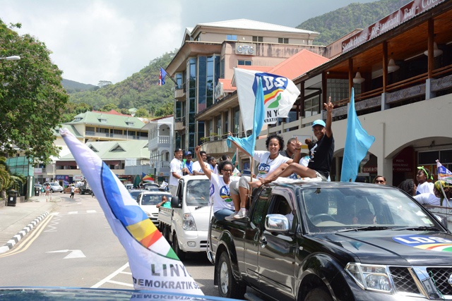 LDS supporters celebrate Seychelles' election victory; party leaders agree on unity call