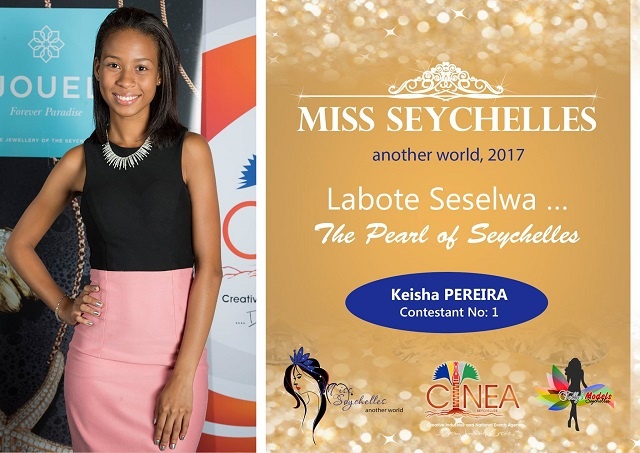 Contestant Keshia Pereira in Miss Seychelles beauty pageant to promote the blue economy