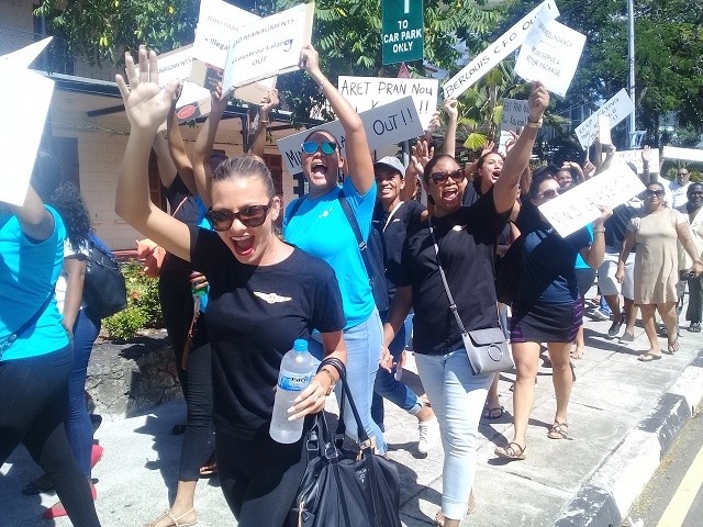 Air Seychelles flight crew members protest over lay-offs, severance package