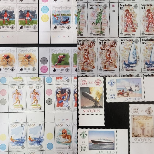 4 stamp collections in Seychelles commemorating world sporting events