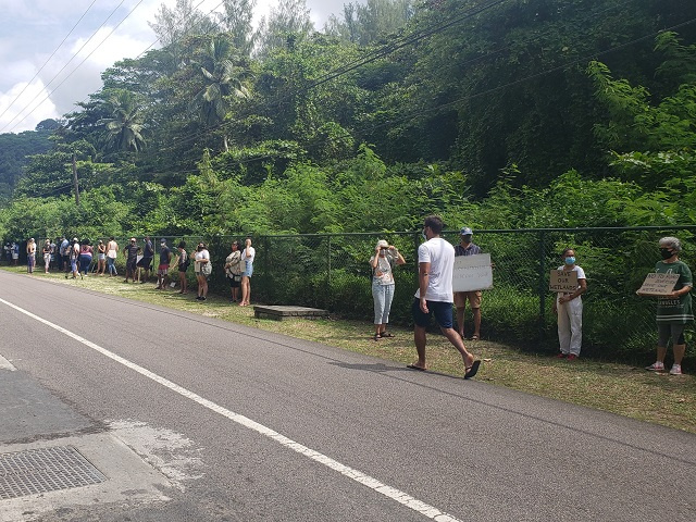 Residents of Seychelles' Anse La Mouche subdistrict protest new hotel development,