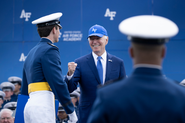 Biden trips, tumbles on Air Force stage