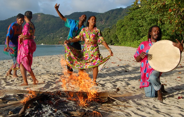 Traditional Moutya Dancing on Beau Vallon beach